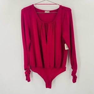 Free People Kaya Long Sleeve Keyhole Bodysuit in Rose Hypnotic Size Medium